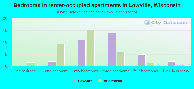 Bedrooms in renter-occupied apartments in Lowville, Wisconsin