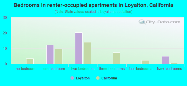 Bedrooms in renter-occupied apartments in Loyalton, California