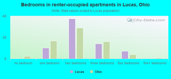 Bedrooms in renter-occupied apartments in Lucas, Ohio