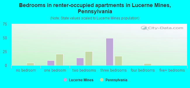 Bedrooms in renter-occupied apartments in Lucerne Mines, Pennsylvania
