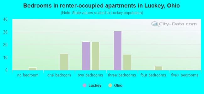 Bedrooms in renter-occupied apartments in Luckey, Ohio