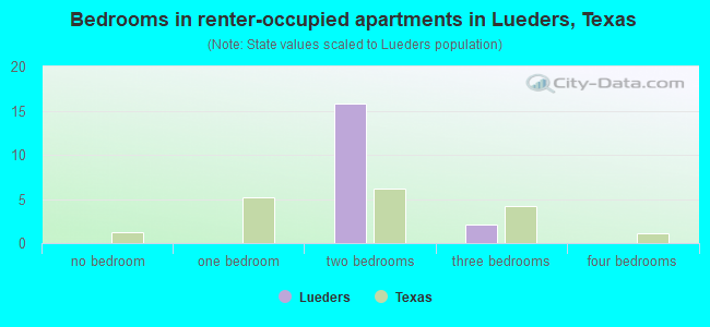 Bedrooms in renter-occupied apartments in Lueders, Texas