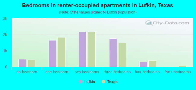 Bedrooms in renter-occupied apartments in Lufkin, Texas