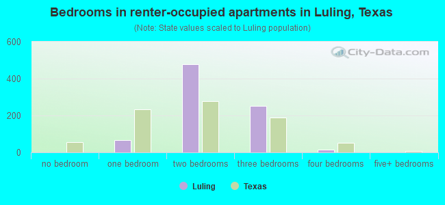 Bedrooms in renter-occupied apartments in Luling, Texas