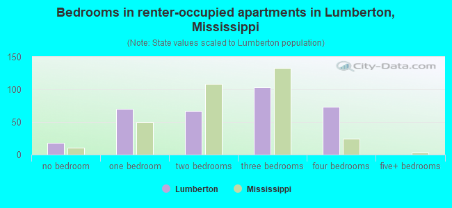 Bedrooms in renter-occupied apartments in Lumberton, Mississippi