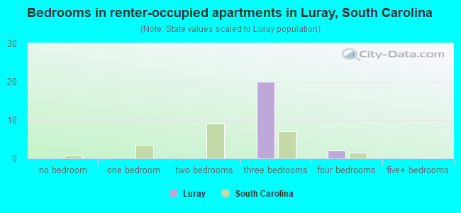 Bedrooms in renter-occupied apartments in Luray, South Carolina
