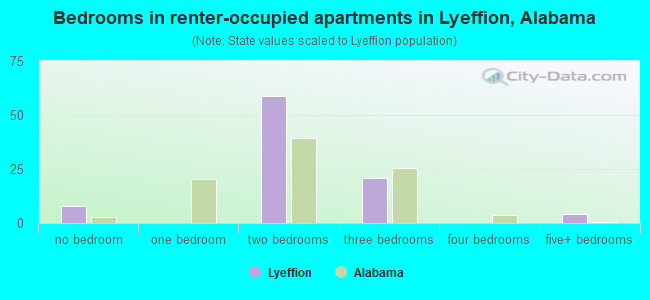 Bedrooms in renter-occupied apartments in Lyeffion, Alabama