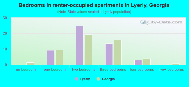 Bedrooms in renter-occupied apartments in Lyerly, Georgia