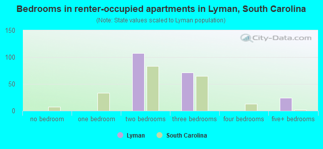 Bedrooms in renter-occupied apartments in Lyman, South Carolina