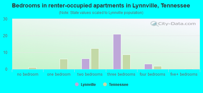 Bedrooms in renter-occupied apartments in Lynnville, Tennessee