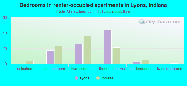 Bedrooms in renter-occupied apartments in Lyons, Indiana