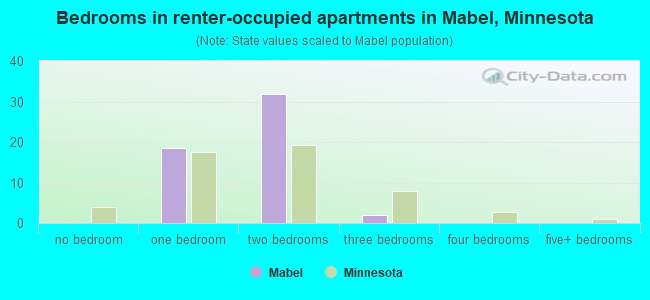 Bedrooms in renter-occupied apartments in Mabel, Minnesota