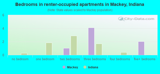 Bedrooms in renter-occupied apartments in Mackey, Indiana