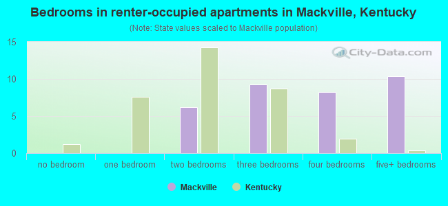 Bedrooms in renter-occupied apartments in Mackville, Kentucky