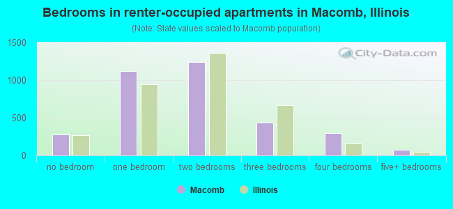 Bedrooms in renter-occupied apartments in Macomb, Illinois