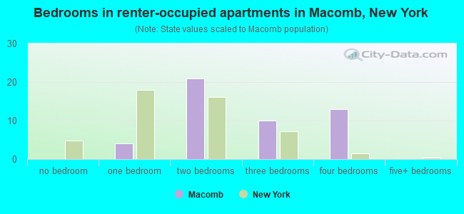 Bedrooms in renter-occupied apartments in Macomb, New York