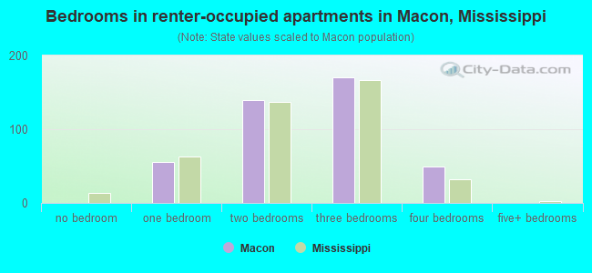 Bedrooms in renter-occupied apartments in Macon, Mississippi