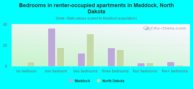 Bedrooms in renter-occupied apartments in Maddock, North Dakota