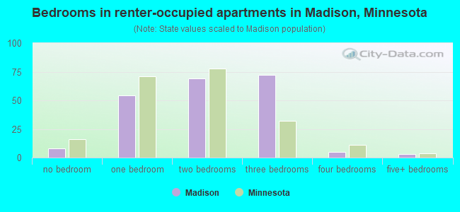 Bedrooms in renter-occupied apartments in Madison, Minnesota