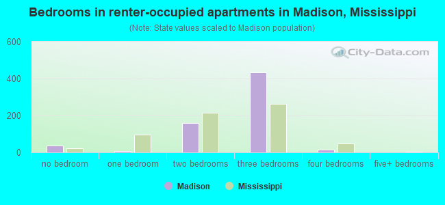 Bedrooms in renter-occupied apartments in Madison, Mississippi