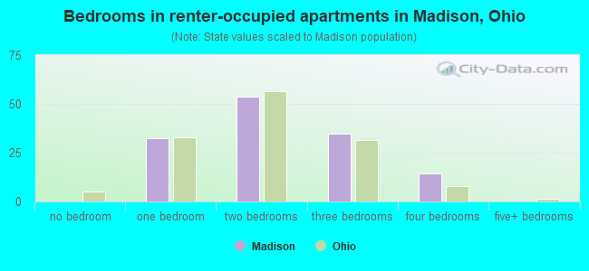 Bedrooms in renter-occupied apartments in Madison, Ohio