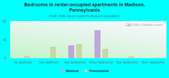 Bedrooms in renter-occupied apartments in Madison, Pennsylvania