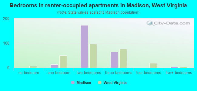 Bedrooms in renter-occupied apartments in Madison, West Virginia