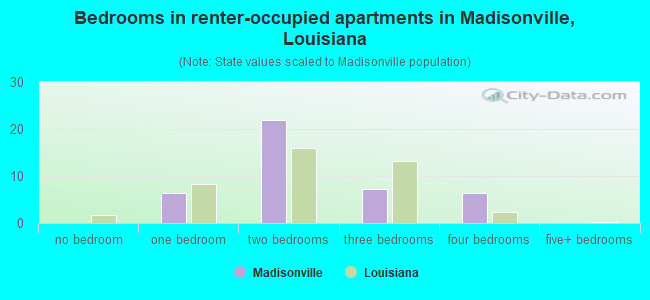 Bedrooms in renter-occupied apartments in Madisonville, Louisiana