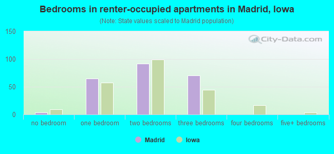 Bedrooms in renter-occupied apartments in Madrid, Iowa