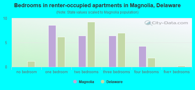 Bedrooms in renter-occupied apartments in Magnolia, Delaware