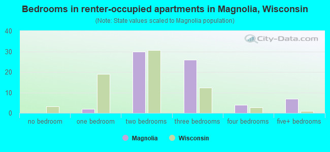 Bedrooms in renter-occupied apartments in Magnolia, Wisconsin