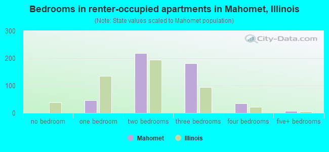 Bedrooms in renter-occupied apartments in Mahomet, Illinois