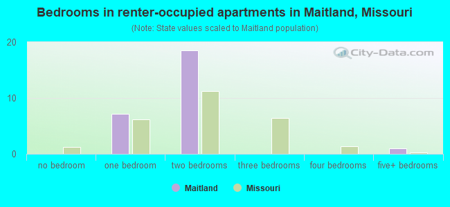 Bedrooms in renter-occupied apartments in Maitland, Missouri