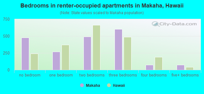 Bedrooms in renter-occupied apartments in Makaha, Hawaii