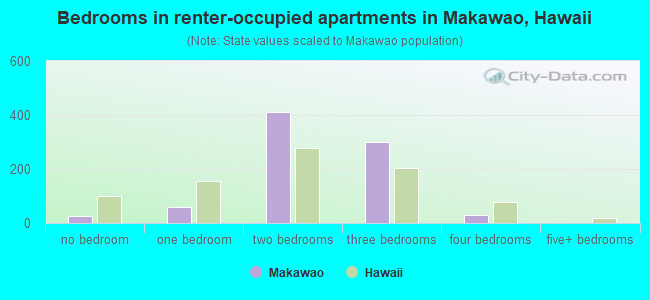 Bedrooms in renter-occupied apartments in Makawao, Hawaii