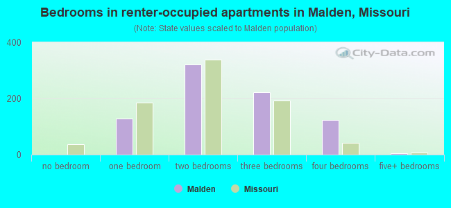 Bedrooms in renter-occupied apartments in Malden, Missouri