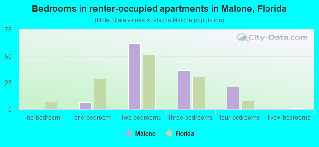 Bedrooms in renter-occupied apartments in Malone, Florida