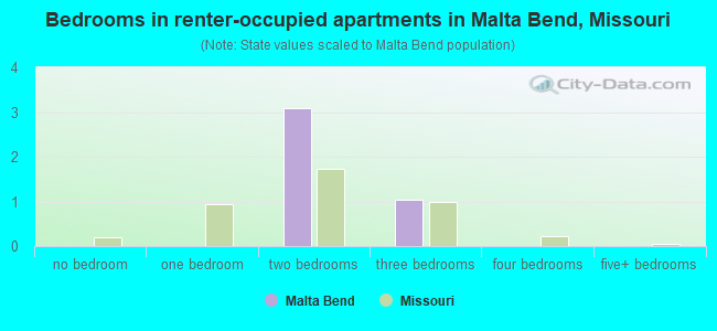 Bedrooms in renter-occupied apartments in Malta Bend, Missouri