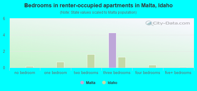 Bedrooms in renter-occupied apartments in Malta, Idaho