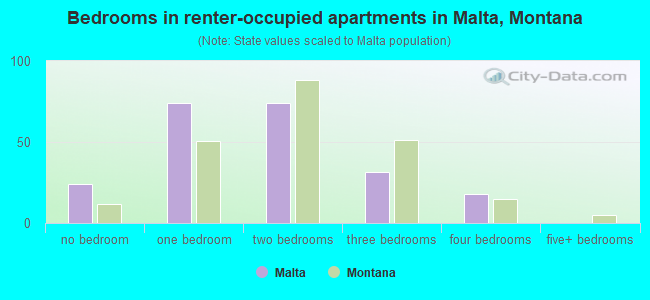 Bedrooms in renter-occupied apartments in Malta, Montana