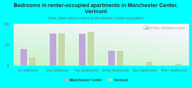 Bedrooms in renter-occupied apartments in Manchester Center, Vermont