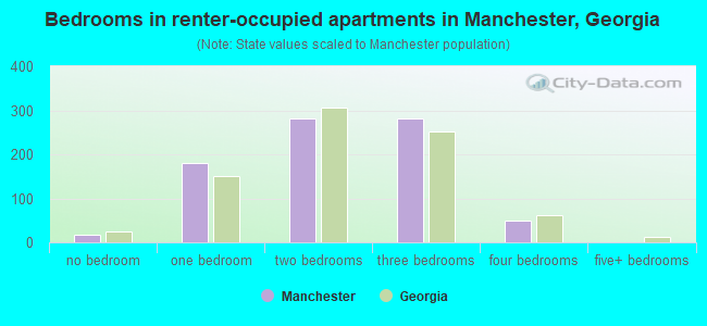 Bedrooms in renter-occupied apartments in Manchester, Georgia