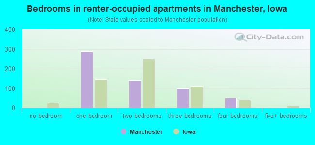 Bedrooms in renter-occupied apartments in Manchester, Iowa