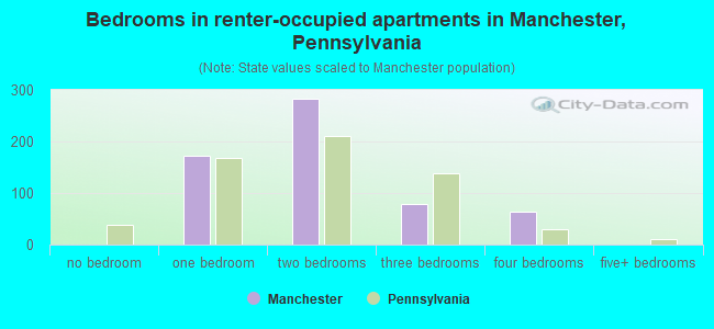 Bedrooms in renter-occupied apartments in Manchester, Pennsylvania