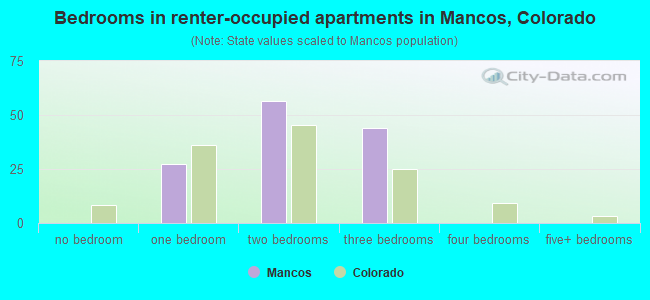 Bedrooms in renter-occupied apartments in Mancos, Colorado