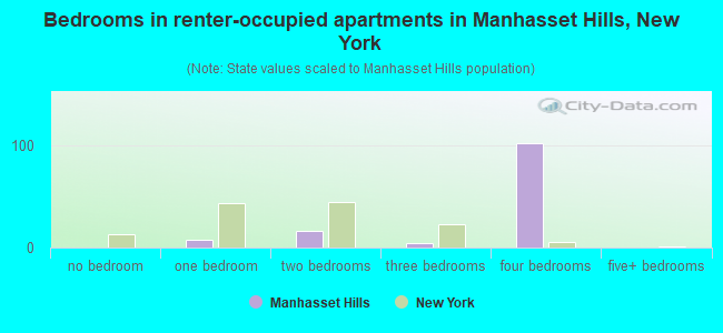 Bedrooms in renter-occupied apartments in Manhasset Hills, New York