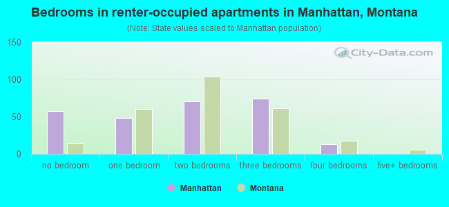 Bedrooms in renter-occupied apartments in Manhattan, Montana