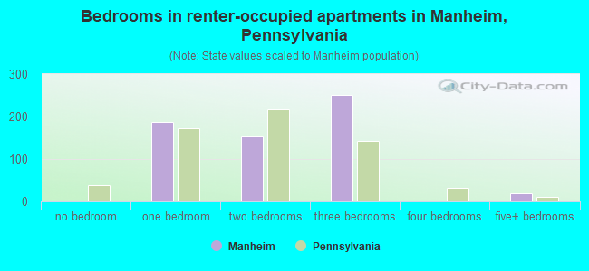 Bedrooms in renter-occupied apartments in Manheim, Pennsylvania