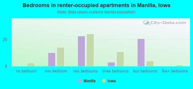 Bedrooms in renter-occupied apartments in Manilla, Iowa