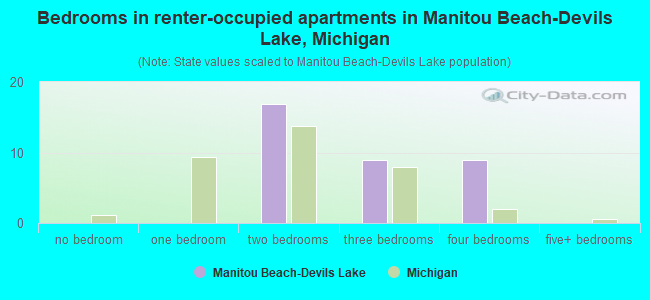 Bedrooms in renter-occupied apartments in Manitou Beach-Devils Lake, Michigan
